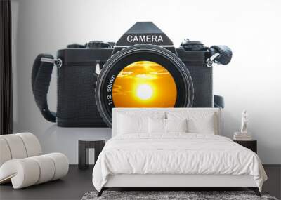 Old SLR Black Camera on White Background Wall mural