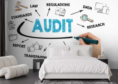 Audit Concept. Chart with keywords and icons on white background Wall mural