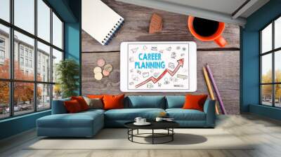 Career Planning Business Concept. Tablet on an old wooden table. Wall mural