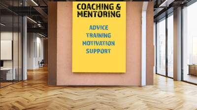 Coaching and Mentoring. Yellow advertising banner with text Wall mural