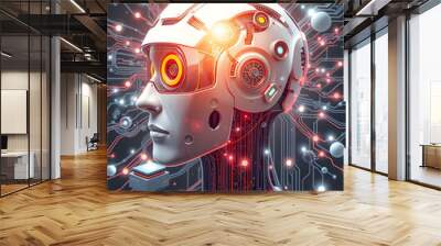 Artificial intelligence and future technologies. Mixed media isolated with white highlights, png Wall mural