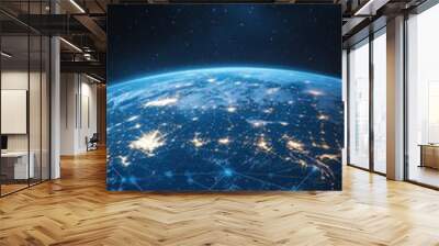 Telecommunication on earth Global world network Communication technology for internet business blockchain IoT Wall mural