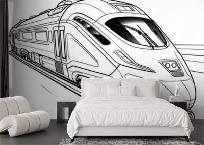 A cartoon futuristic train coloring page for kids Wall mural