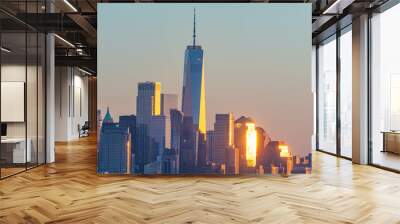 Manhattan skyline buildings in perfect setting sunlight, saturated background graphic resources travel photo Wall mural