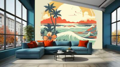 tropical island with trees t shirt design consept Wall mural