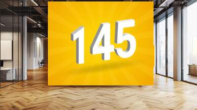 3D 145 number font alphabet. White 3D Number 145 with yellow background Wall mural