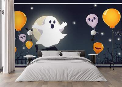 Halloween Banner ,Ghost , boo, Scary ,spooky ,air balloons, template Vector illustration isolated with white highlights, png Wall mural