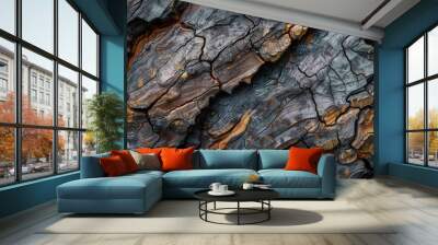 Close-Up View of Cracked and Weathered Tree Bark Wall mural