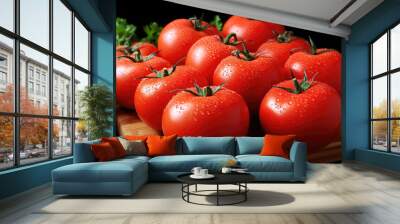 red tomatoes on a black background Wall mural