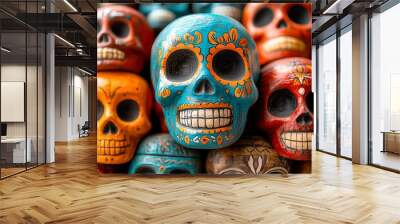 Colorful decorative skulls for Día de los Muertos celebration Wall mural