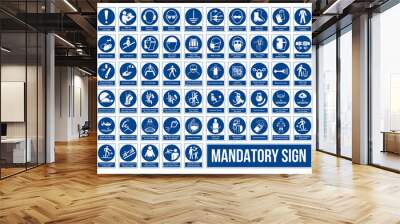 Set of Mandatory Sign. Work Safety Equipment Signs In White Pictogram. ISO 7010 Sign. Wall mural