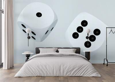 Two rolling dice in white Wall mural