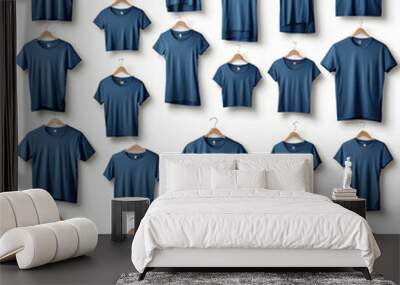 sets of blue t shirts isolated on white background Wall mural