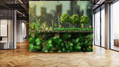 Floating Eco-Oasis: Miniature Island of Sustainability Wall mural