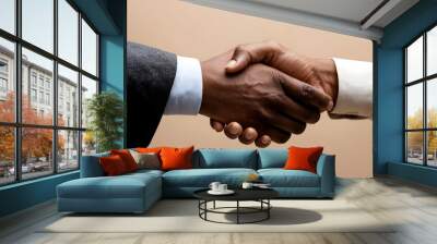 Peoples handshake close up. Business people shaking hands. Shaking hands Isolated. Two people shaking hands in close-up shot.This image can be used to represent agreements, partnerships, business deal Wall mural