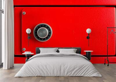 Red steel safe with mechanical lock isolated on white, collage isolated with white highlights, png Wall mural