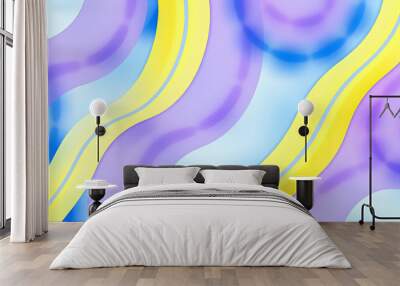 Seamless pattern with abstract geometric figures. Watercolor stripes like a trace of the wheel, stripes merge smoothly into one pattern, blue, yellow and violet colors isolated with white highlights Wall mural