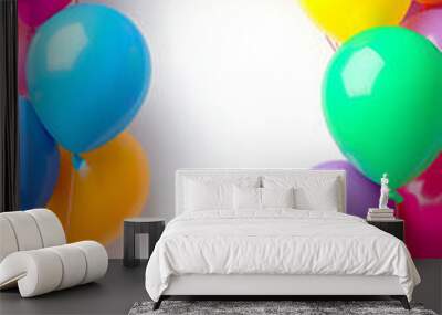 Set of colorful balloons with empty space for text. Realistic background for birthday, anniversary, wedding, holiday congratulation banners. Festive template for social media. 3D render illustration Wall mural