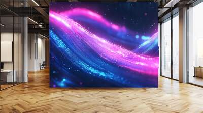 Abstract geometric wave glowing neon blue and pink light vibrant gradient and dynamic flow Techinspired digital pattern with energy and sleek motion Wall mural