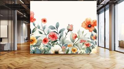 Charming floral border featuring a mix of colorful flowers and green leaves perfect for invitations No animation and artistic picture Wall mural