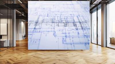 Detailed blueprint for a construction project focusing on site planning zoning and contractor coordination with precise detailed annotations Wall mural