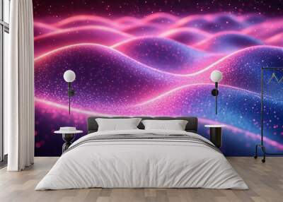 Dynamic neon waves flowing lines glowing blue and pink light geometric shapes and vibrant gradient Techinspired digital design with energy and modern motion Wall mural