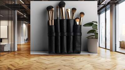 makeup brush roll case mockup standing tall against a clean white surface Wall mural