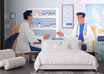 Male doctor Endocrinologist consulting about diabetes medicine in a clinic Wall mural