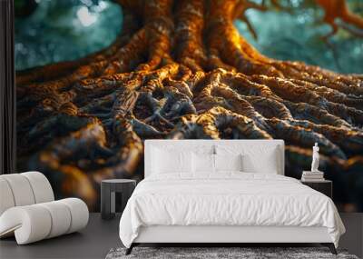 Network of intertwined roots creating a sturdy foundation illustrating the strength and support of teamwork Wall mural