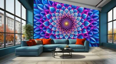 A Vibrant Blue and Pink Flower Petal Spiral, Digital Art, Abstract Flower, Floral Pattern, Blue Flower, Pink Flower, Spiral Flower Wall mural