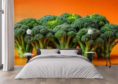 Broccoli Forest on Orange, broccoli, vegetable, green , healthy Wall mural