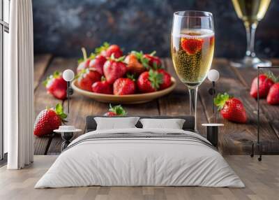 Champagne with Strawberry, Glass, Fruit, Drink, Summer, Celebration Wall mural