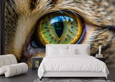 Close-up of a Cat's Eye with Golden Highlights, Macro Photography, Animal Eye, Cat, Pet Wall mural