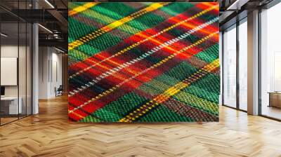 Interwoven Red, Green, and Yellow Plaid Fabric, Texture, Pattern, Textile Wall mural