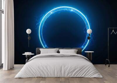 Isolated circular blue light effect, abstract energy circle, illuminated light orbs. Wall mural