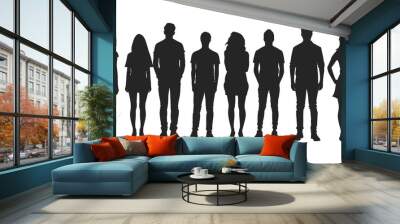 Silhouette of Eight People Standing in a Row, Isolated on White Background, silhouette, group, people, standing, row Wall mural