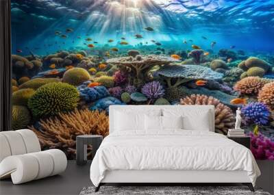 Underwater Paradise Vibrant Corals and Fish, Underwater Photography, Coral Reef, Marine Life, Ocean Beauty, Coral, Fish Wall mural