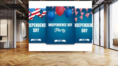 4th of July. USA Independence Day party posters. Fourth of July holiday event banners Wall mural