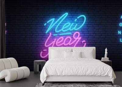 New Year 2020 neon design. New Year glowing neon lettering template Wall mural