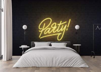 Party neon sign. Glowing neon lettering Party template Wall mural