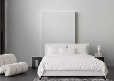 Blank white canvas hanging on a white wall. Minimalist design template for art and posters. Wall mural