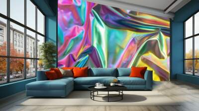 Iridescent holographic texture with rainbow colors. Concept of abstract futuristic background. Wall mural