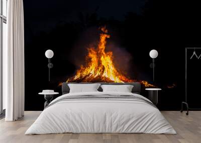 Bonfire blur silhouette Black background red light Powerful in the work, creative. Wall mural