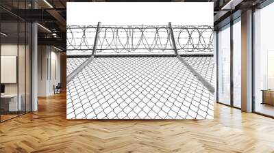 Texture the cage metal net isolate on white background. fence with barbed wire Wall mural