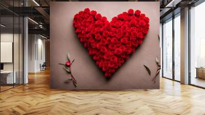 Beautiful Colorful Flowers heart shape background. colorful  flowers wall art,Valentine's day concept,ai generative Wall mural