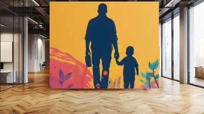 colorful dad and son flat design art illustration banner ,happy father's Day greeting card. generative ai Wall mural