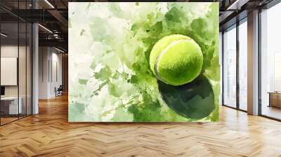 watercolor tennis balls splash background,tennis ball on court,generative ai Wall mural