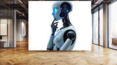 ai robot thinking, side view, isolated on transparent background Wall mural