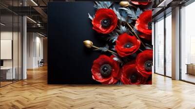 Red poppies on black background as Remembrance Day symbol Wall mural