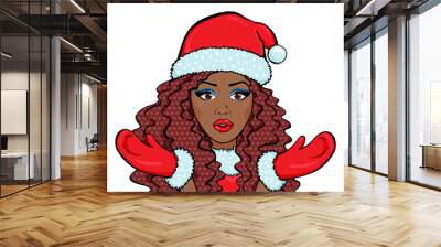 Vector african american woman in Snow Maiden costume isolated on white background, pop art comic style Wall mural